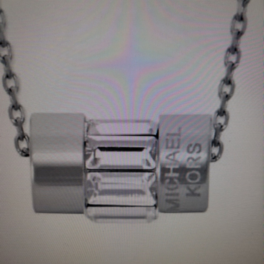 NWT Michael Kors Silver tone crystal baguette barrel pendant necklace